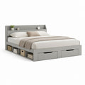 Letto matrimoniale con contenitore grigio in MDF 160 x 200 cm con testiera a mensola e 2 cassetti
