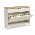 Scarpiera a ribalta rettangolare con cassetto bianco e rovere in pannelli di particelle 80 x 30 x 90 cm
