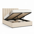 Letto contenitore matrimoniale beige in poliestere con testiera imbottita 160 x 200 cm
