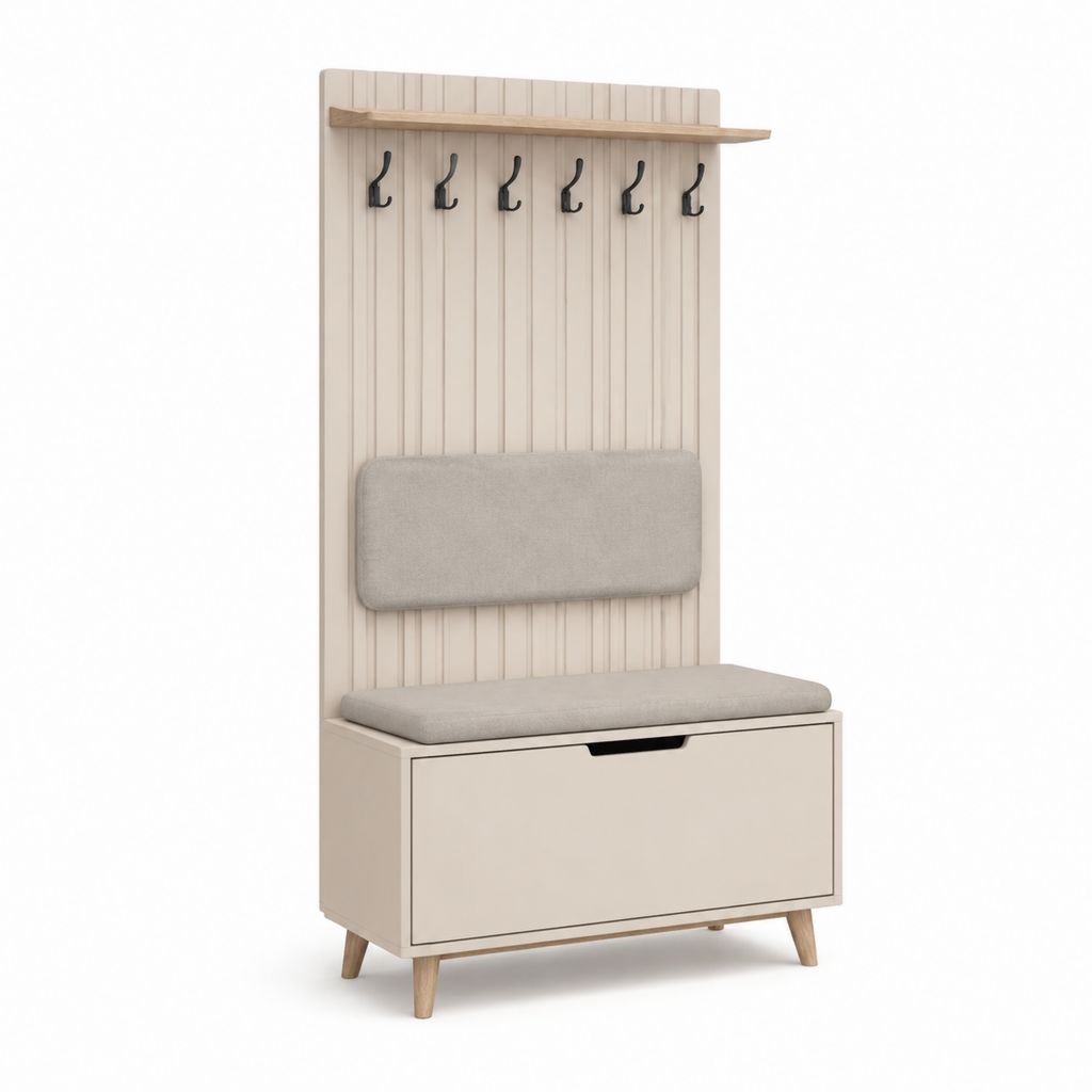 Mobile ingresso con scarpiera rettangolare beige in MDF e pino 100 x 40 x 190 cm