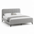 Letto matrimoniale imbottito grigio in poliestere con testiera verticale 160 x 200 cm