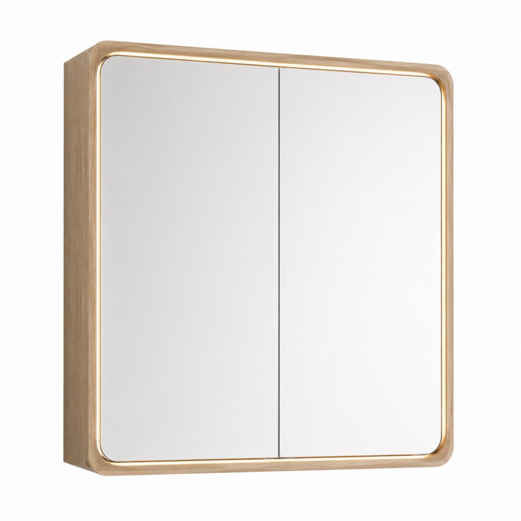 Armadietto bagno con specchio a 2 ante rovere e vetro rettangolare 60 x 15 x 70 cm