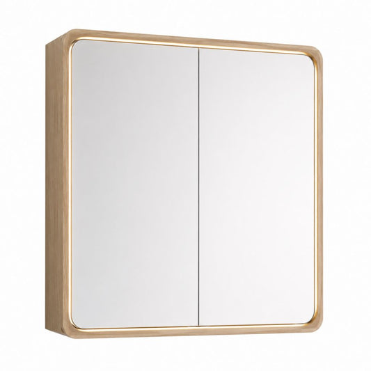 Armadietto bagno con specchio a 2 ante rovere e vetro rettangolare 60 x 15 x 70 cm