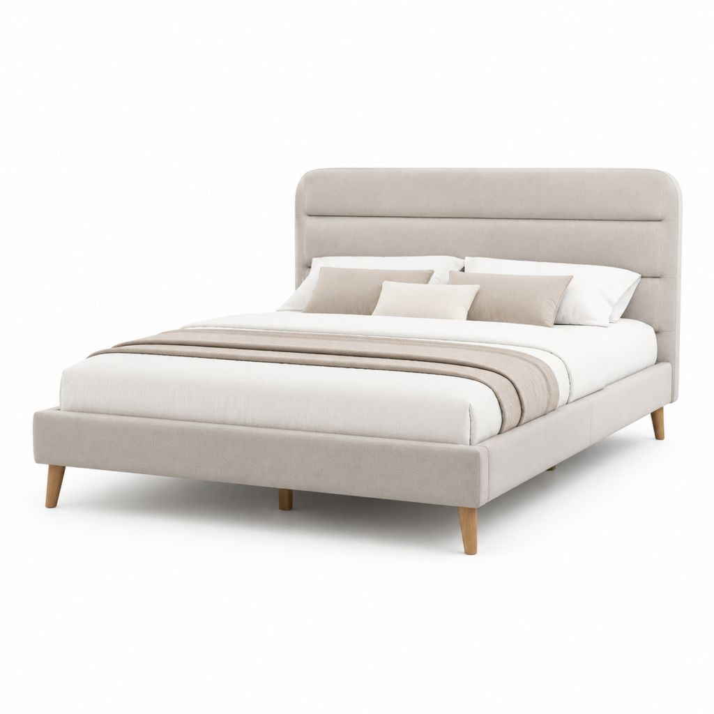 Struttura letto matrimoniale imbottita rettangolare beige in poliestere 160 x 200 cm