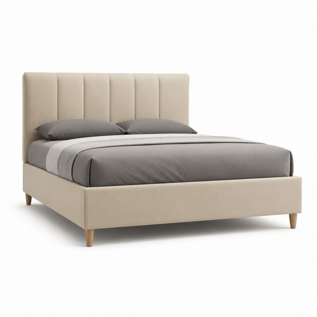 Letto matrimoniale imbottito beige in poliestere 175 x 215 x 110 cm per materasso 160 x 200 cm