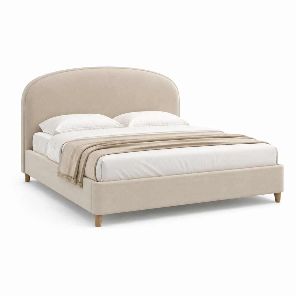Letto matrimoniale imbottito beige in poliestere con testiera arrotondata 160 x 200 cm