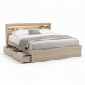 Letto matrimoniale con cassetti e testiera LED rovere chiaro in pannelli di particelle 170 x 215 x 105 cm per materasso 160 x 200 cm