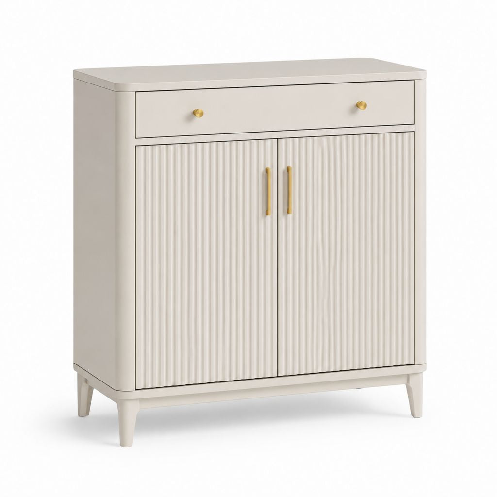 Scarpiera a 2 ante con cassetto color crema in MDF rettangolare 80 x 35 x 100 cm