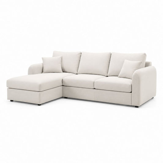 Divano angolare con chaise longue sinistra beige in poliestere 250 x 160 x 85 cm