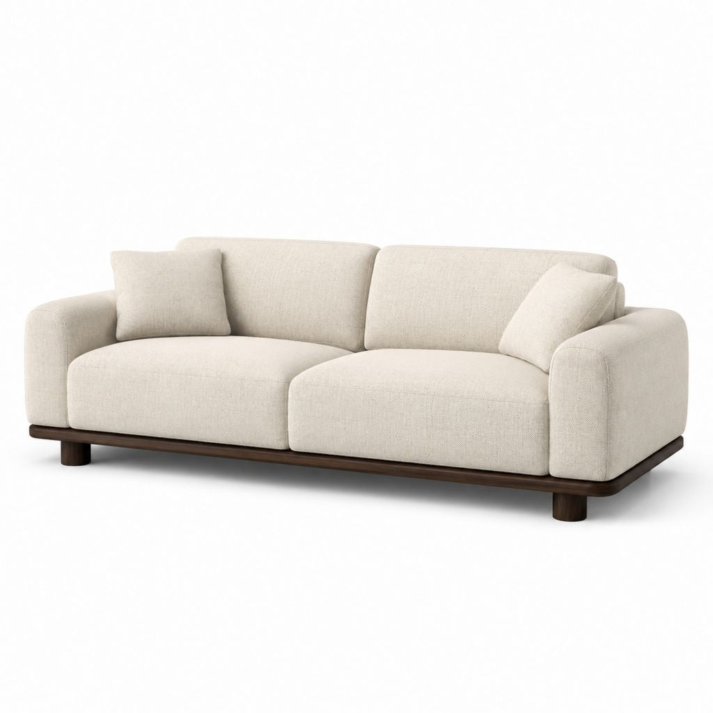 Divano 3 posti beige in poliestere con base in legno massello 220 x 95 x 82 cm