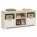 Scarpiera da ingresso con panca imbottita bianco crema in MDF 120 x 35 x 55 cm