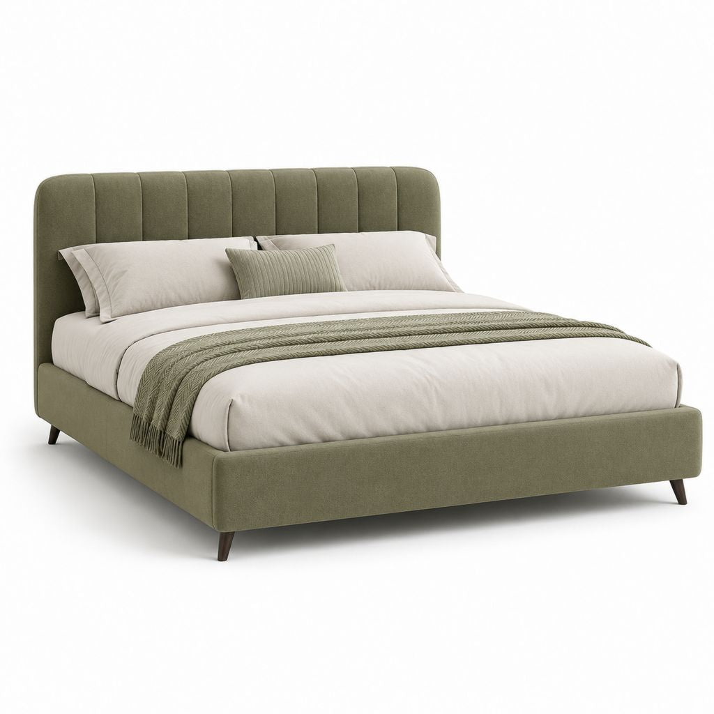 Letto matrimoniale imbottito verde oliva in poliestere 174 x 215 x 110 cm per materasso 160 x 200 cm