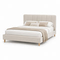Letto matrimoniale imbottito beige in poliestere con testiera a pannelli 160 x 200 cm