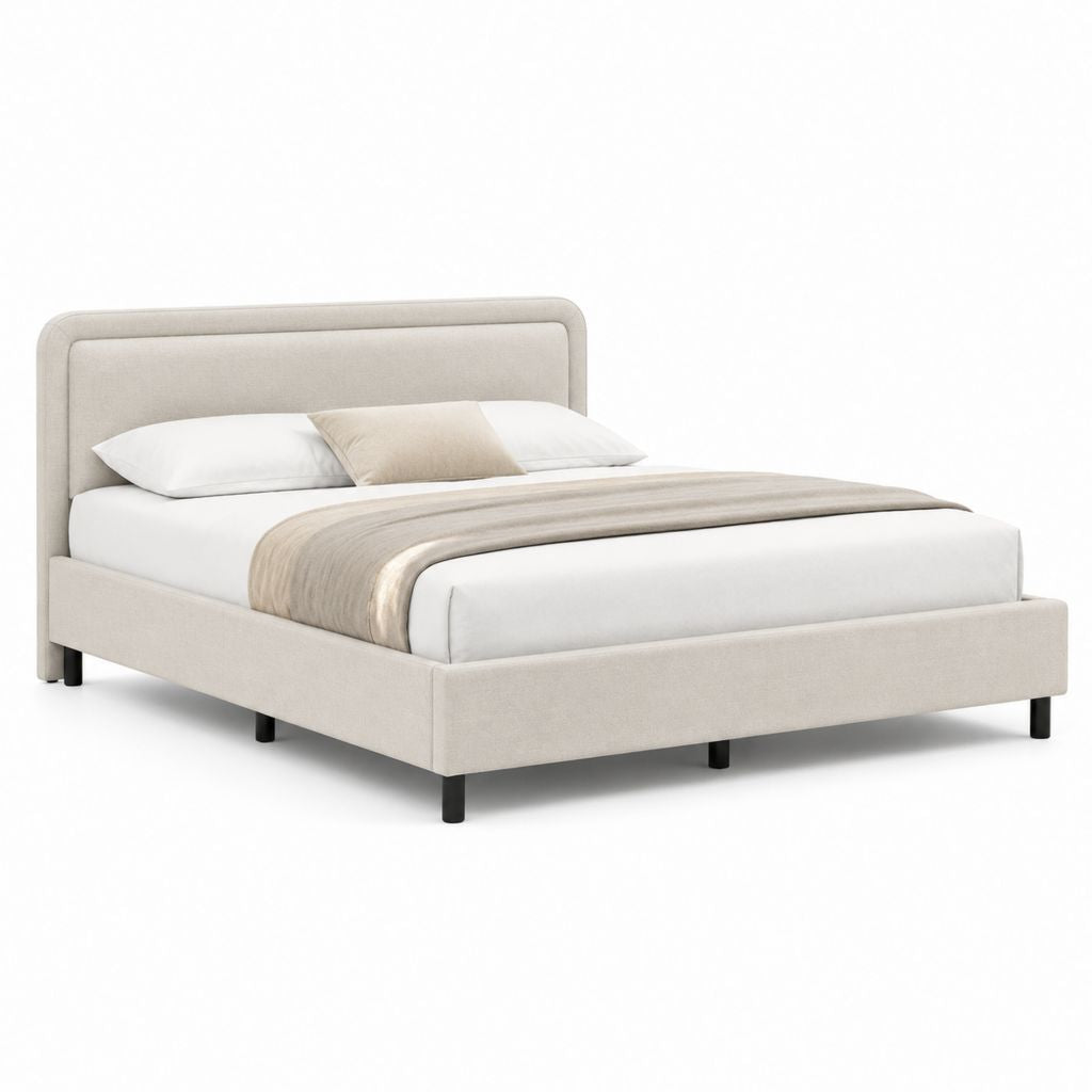 Letto matrimoniale imbottito beige in poliestere rettangolare 160 x 200 cm