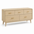 Cassettiera bassa 5 cassetti rovere chiaro MDF impiallacciato 150 x 80 x 45 cm