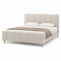 Letto matrimoniale imbottito beige in poliestere con testiera alta 160 x 200 cm