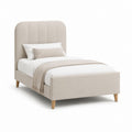 Letto singolo imbottito beige in poliestere con testiera arrotondata 100 x 200 cm