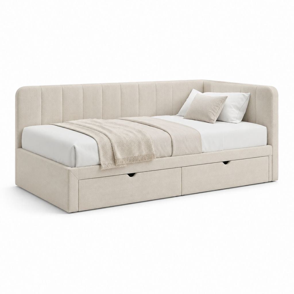 Letto singolo rettangolare con 2 cassetti beige in poliestere 90 x 200 cm
