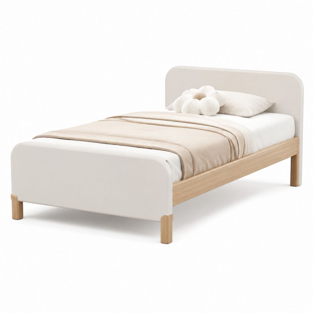 Letto singolo con struttura in legno chiaro e rivestimento bianco 90 x 200 cm