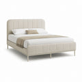 Letto matrimoniale imbottito beige in poliestere con testiera alta e rete 160 x 200 cm