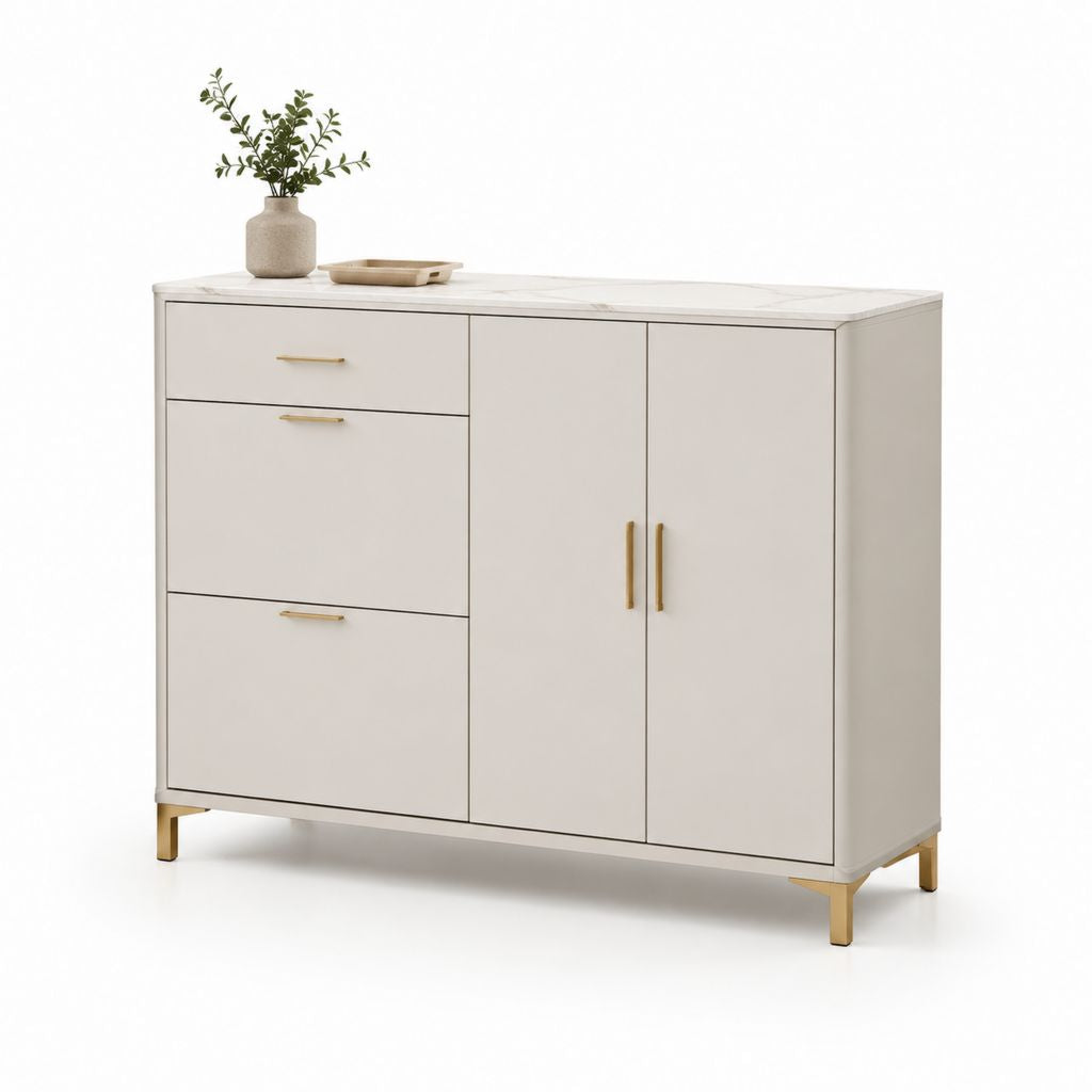 Scarpiera rettangolare bianca e oro in MDF 120 x 40 x 100 cm