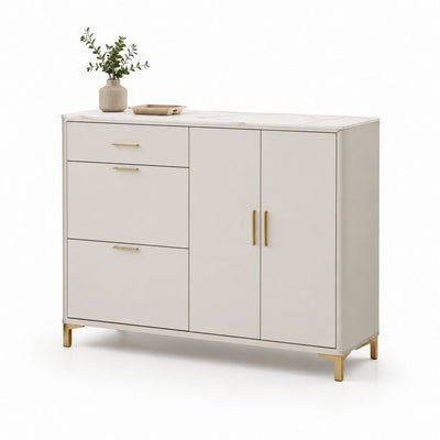 Scarpiera rettangolare bianca e oro in MDF 120 x 40 x 100 cm