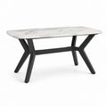 Tavolo da pranzo rettangolare bianco effetto marmo con struttura in acciaio nero 140 x 80 x 75 cm