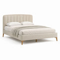 Letto matrimoniale imbottito beige in poliestere 160 x 200 cm con testiera a pannelli verticali