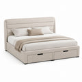 Letto matrimoniale contenitore beige in poliestere 160 x 200 cm con 2 cassetti
