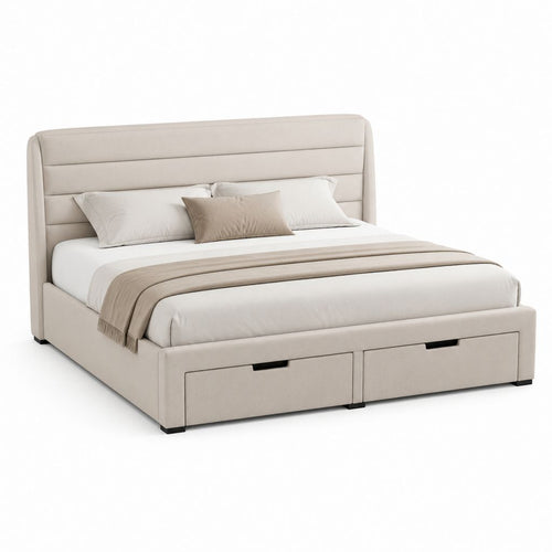 Letto matrimoniale contenitore beige in poliestere 160 x 200 cm con 2 cassetti