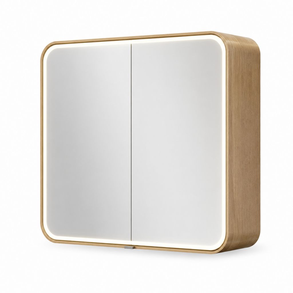 Armadietto bagno con specchio LED rovere MDF rettangolare 60 x 70 x 15 cm