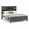Letto matrimoniale con testiera contenitore grigio in legno massello di pino 160 x 200 cm