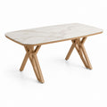 Tavolo da pranzo rettangolare bianco effetto marmo con gambe in legno massello 180 x 90 x 75 cm