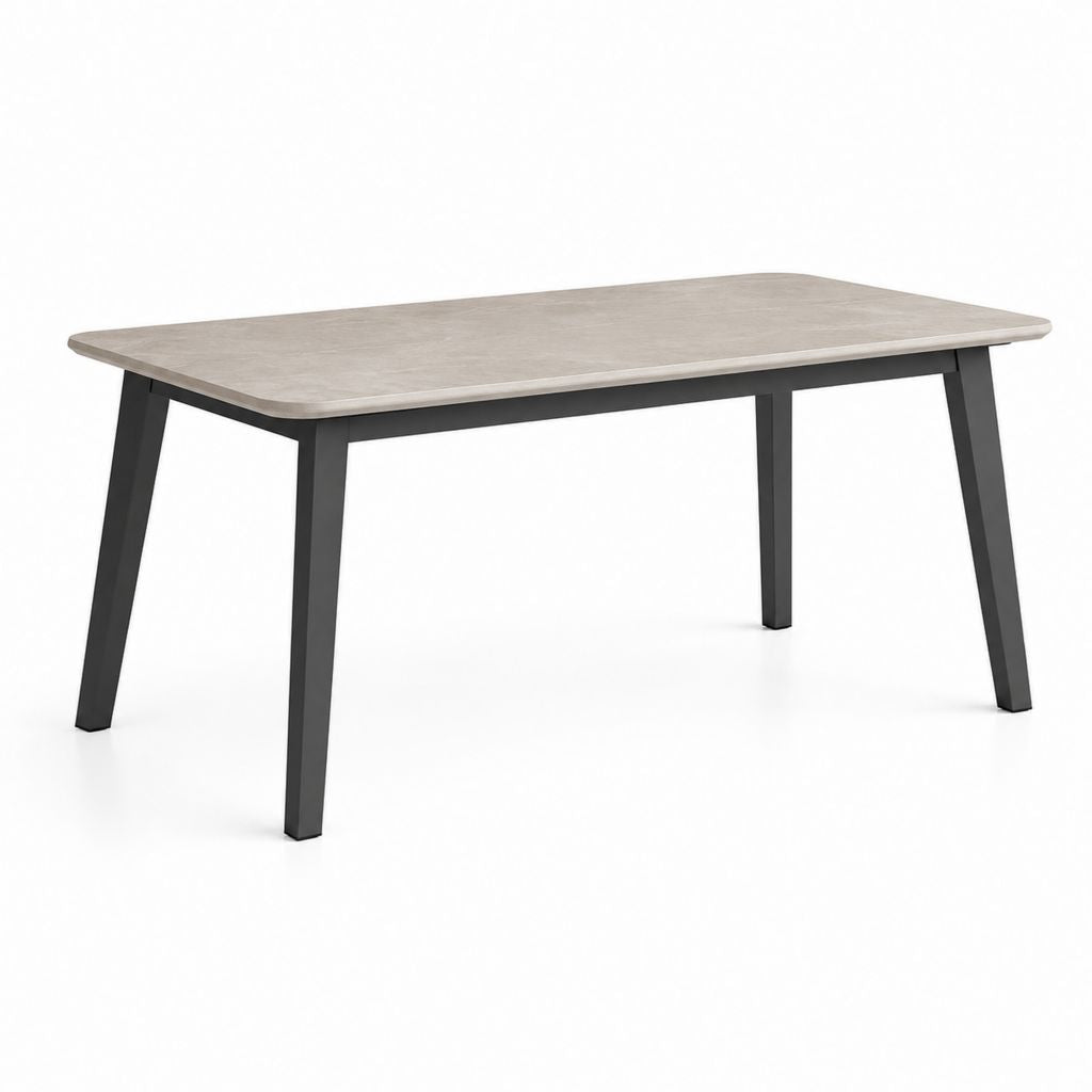 Tavolo da pranzo rettangolare grigio effetto cemento con piano in MDF e gambe in acciaio 140 x 80 x 75 cm